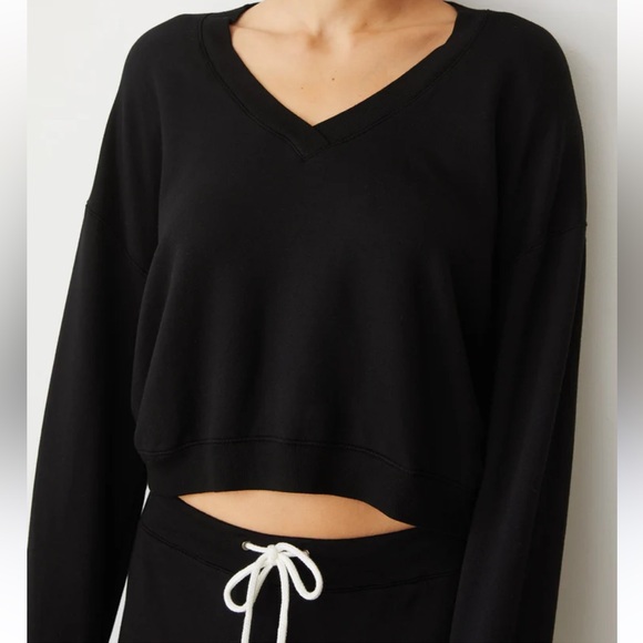 Sundry NWT black size small vneck long sleeve modal‎ fleece pullover sweatshirt - Picture 1 of 12